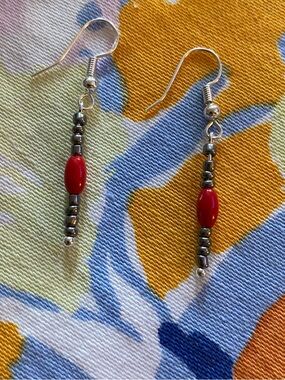 Red Bead Drop Earrings with Metallic Accents- Good Vibes Only Jewelry Co. 😎